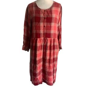 Matilda Jane Womens XL Red & Pink Plaid Long Sleeve Dress Prairie Modest Cottage